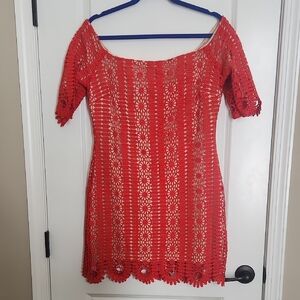 Red Crochet Off-Shoulder Dress
